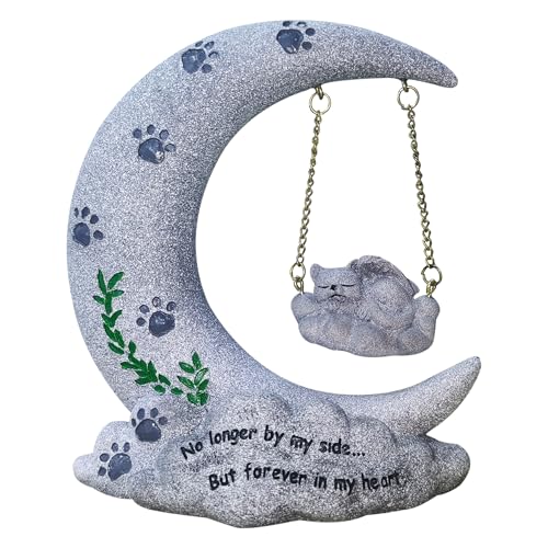 Oiuyamn Katze Garten Statue, Katze Mond Gedenkstein, Haustier Gedenkgeschenke, Katze Grabstein oder Verlust der Katze Trauer Geschenke, schlafende Katze Mond Ornament von Oiuyamn