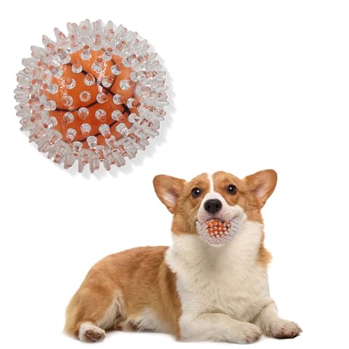 Oiuyamn Quietschendes Hundeballspielzeug, stacheliger Ball, Gummispielzeug, interaktiver Hundeball, Welpenzahnreinigung, Zahnspielzeug, geeignet für kleine, mittelgroße und große Hunde von Oiuyamn