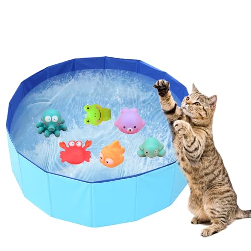 Oiuyamn Wasserspielspielzeug für Haustiere, faltbar, für Hunde, Fischteich, Katzen-Badespielzeug, Katzen-Fischschalen-Spielzeug, Sommer-Haustier-Kühlspielzeug mit 6 Badespielzeugen von Oiuyamn