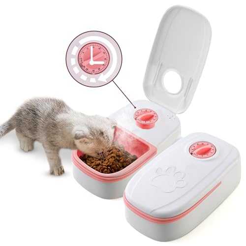 2-Meal Automatischer Katzen-Futterspender Trockenfutter, Katzenfutterautomat mit Timer, Nassfutter, 48 Stunden, 700 ml, Haustier-Futterstation für Haustiere, zeitgesteuerte Katzenfutterspender zum von Okdance