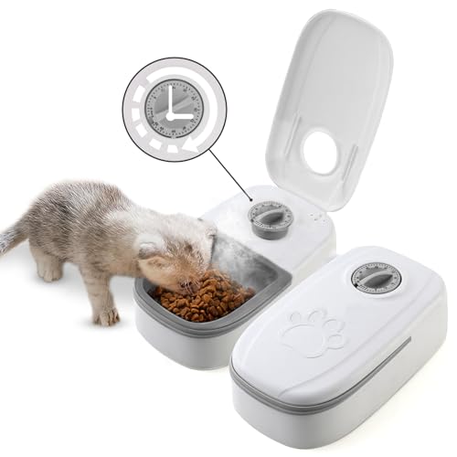 2-Meal Automatischer Katzenfutterspender Trockenfutter, Katzenfutterautomat mit Timer Nassfutter 48H, 700ml Haustier Katzenfutterspender Haustier Futterstation Zeitgesteuerte Katzen Futterspender zum von Okdance