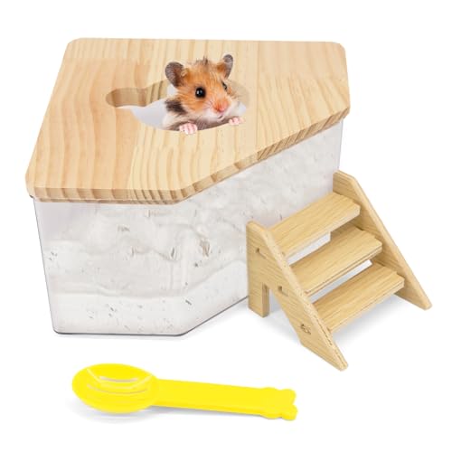 Okdance Hamster Sand Badebox mit Treppe Niedlich Transparent Hamster Badebehälter für Kleintier Toilette Badewanne Hamster Dig Box für Rennmäuse Igel Meerschweinchen Hamster Zubehör von Okdance