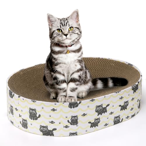 Okllen Katzenkratzer Karton, 2 in 1 Oval Katzenkratzbett für Indoor Katzen Schleifkralle, Katzenkratzbrett Pad Wellpappe Lounge Katzenbetten für Möbelschutz von Okllen