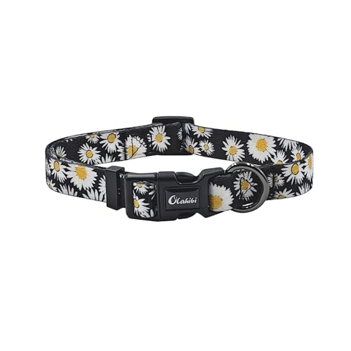 Olahibi Basic Hundehalsband, Gänseblümchen-Blumenmuster, weiches und strapazierfähiges Polyester-Material, verstellbare Länge, für große Hunde (groß, schwarzes Gänseblümchen) von Olahibi