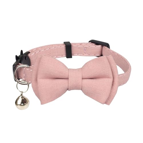 Olahibi Breakaway Katzenhalsband, sichere Öffnung, Schnellverschluss, abnehmbare Fliege, klare Glocke, für ausgewachsene Katzen (Solid Pink) von Olahibi