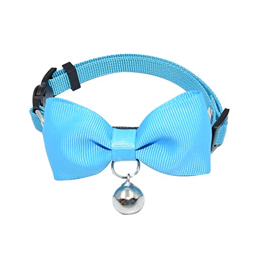 Olahibi Breakaway Katzenhalsband, sicherer Verschluss, handgefertigte Fliege, klare Glocke, Nylon-Material, für ausgewachsene Katzen (Blau) von Olahibi