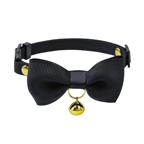 Olahibi Breakaway Katzenhalsband, sicherer Verschluss, handgefertigte Fliege, klare Glocke, Nylon-Material, für kleine Kätzchen, Katzen, Schwarz von Olahibi