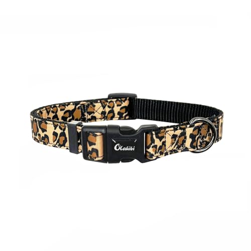 Olahibi Hundehalsband, Leopardenmuster, Nylongewebe plus Baumwollband, für große Hunde (L, brauner Leopard) von Olahibi