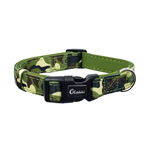 Olahibi Hundehalsband mit Camouflage-Muster, Polyester-Gurtband, gepolstert mit Neopren, weich und bequem für kleine, mittelgroße und große Hunde (Größe S, Camouflage) von Olahibi