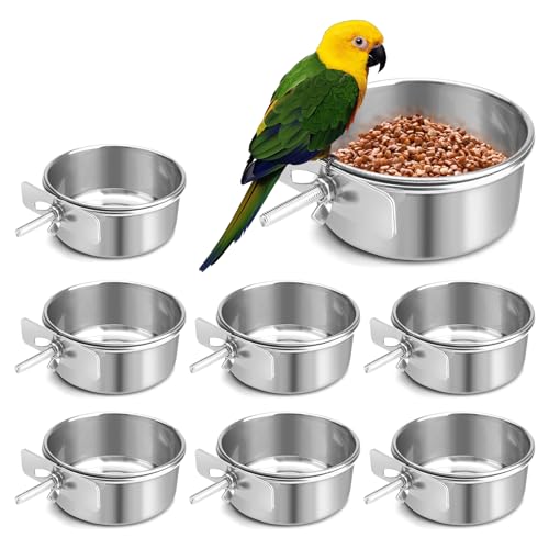 Vogelschalen aus Edelstahl mit Klemme, Vogelfutterspender, 284 ml, 567 ml, 850 ml, für kleine Tiere, Hamster, Kleintierbecher mit Halter, je 284 ml Käfigstall, Haken für Kleintierkäfig, Schüssel (8 von Old Tjikko