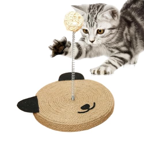 Natural Sisal Cat Scratch Pad, Cat Scratch Board mit Ball, Katzenkopfform Interaktiver Sisalball, Spielzeug für mentale körperliche Bewegung, eingebaute Bell-Heimmöbelschutz für Sofas, von Oldmoom