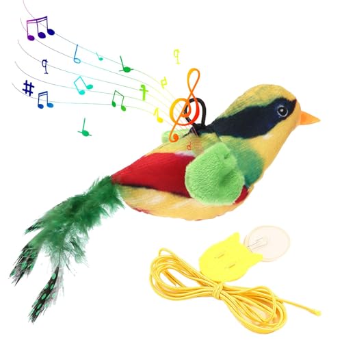 Oldmoom Chirping Bird Cat Toy, zwitschern Vogelspielzeug für Katzen | Stressabbau Teaserspielzeug für Katzen | Simuliertes Kätzchen -Kau -Gerät für gelangweilte Innenhüter, Stressabbau -Spielwerkzeug von Oldmoom