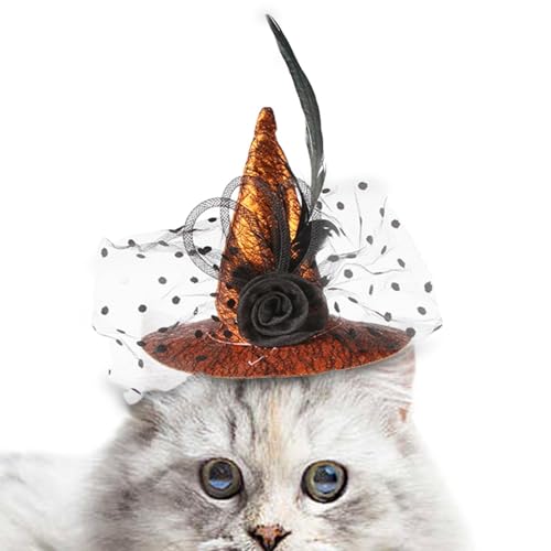 Oldmoom Katzenhexenhut,Katzenhut - Cosplay Halloween Outfits Hexenhut,Haustier-Katzen-Halloween-Bekleidung, Verstellbarer Kinnriemen, Hunde-Cosplay-Zubehör für kleine Katzen und Hunde von Oldmoom