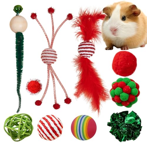 Oldmoom Kitty Toys,Katzenspielzeug-Set | Weihnachts-Katzenspielzeug für den Innenbereich - Baumwollseil-Katzenspielzeug für die Zahnreinigung im Innenbereich, interaktives Katzenspielzeug, von Oldmoom