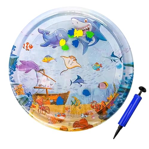 Oldmoom Pet Water Play Matte, Wasserssenorspiele Matte - Lustiges aufblasbares Pad Sensory Round Play,Verdickter Sensor Interaktives Anreicherungsspielzeug, unzerbrechliche Haustierbett Fühlen Sie von Oldmoom