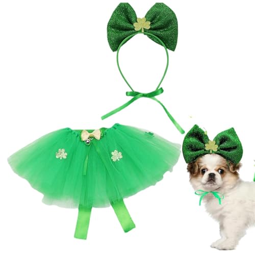 Oldmoom St. Patricks Day Hundekostüm,Hund St. Patricks Day Outfit | Haustier-Tutu-Rock-Stirnbänder - St. Patrick's Day Hundekostüm, Hunde-Tutu-Rock und Fliege-Stirnband für Dekorationszubehör von Oldmoom