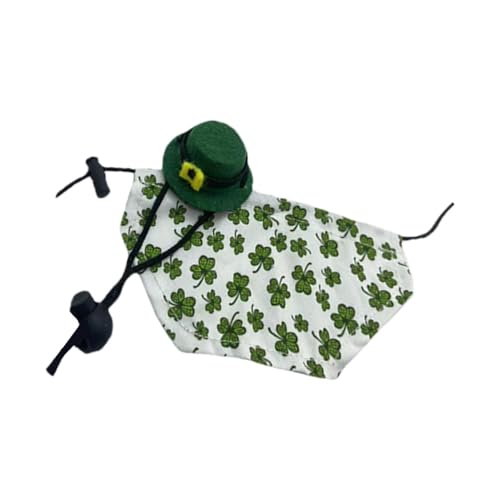 Umhang und Hut, St. Patrick's Day Kostüm | Green Shamrock Muster Feiertagsbandanas und Hut | St. Patrick's Day Reptile Kostüm, Festival -Cosplay -Accessoires für Echsenhamster Leopard Gecko von Oldmoom