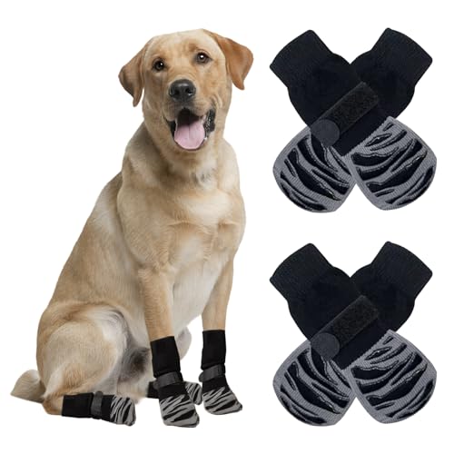 4 Stück Hundesocken mit Pfotenabdrücke stoppen Lecken, rutschfeste Hundesocken mit verstellbarem Riemen, Hundepfotenschutz verhindern Kratzen, Hundekrallensocken für Welpen, kleine, mittelgroße und von Olensson