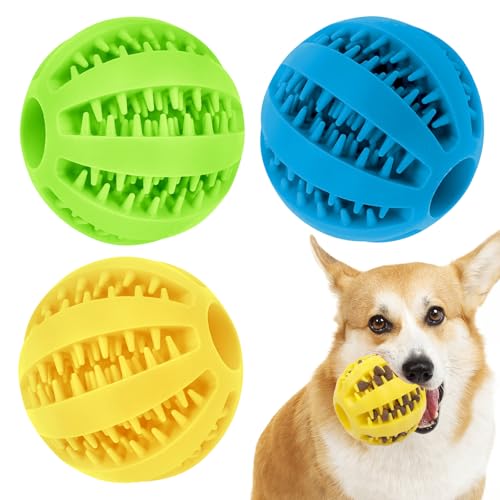 Hundespielzeug-Ball, Leckerli-Spender, interaktives Hundespielzeug gegen Langeweile, Leckerli-Spielzeugball, Zahnreinigung, Kauspielzeug, Haustierfutterball, Schleifzahnball für Hunde, Welpen, 3 Stück von Olensson