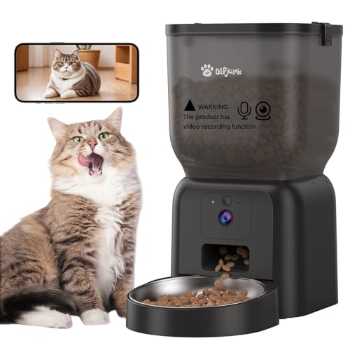 Futterautomat Katze, Olfjurk Video Intelligenter Katzenfutter Automat Automatic Dog Feeder with Camera, Automatic Cat Feeder with Timer Programmable, HD Camera for Voice and Video Recording,Schwarz von Olfjurk