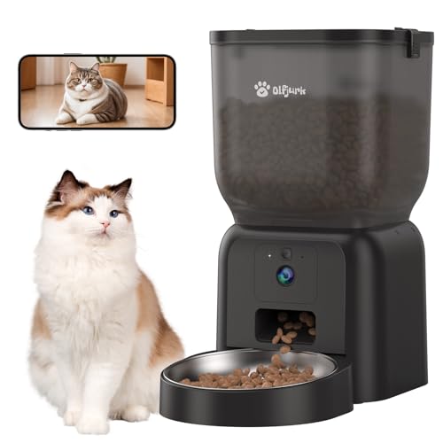 Futterautomat Katze, Olfjurk Video Intelligenter Katzenfutter Automat Automatic Dog Feeder with Camera, Automatic Cat Feeder with Timer Programmable, HD Camera for Voice and Video Recording,Schwarz von Olfjurk