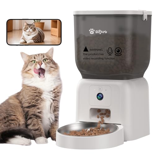 Futterautomat Katze, Olfjurk Video Intelligenter Katzenfutter Automat Automatic Dog Feeder with Camera, Automatic Cat Feeder with Timer Programmable, HD Camera for Voice and Video Recording,Weiß von Olfjurk