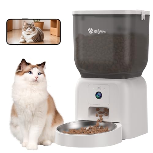 Futterautomat Katze, Olfjurk Video Intelligenter Katzenfutter Automat Automatic Dog Feeder with Camera, Automatic Cat Feeder with Timer Programmable, HD Camera for Voice and Video Recording,Weiß von Olfjurk