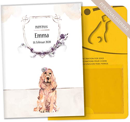 Impfpass Hülle für Tiere Cosmo Hunde Tierausweis Schutzhülle schöne Geschenkidee personalisierbar mit Namen und Geburtsdatum (Rosy, Impfpasshülle personalisiert) von Olgs