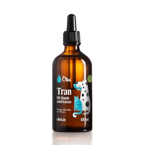 Olini Lebertran für Hunde & Katzen 100 ml mit Omega 3, Omega 6, EPA, DHA, Vitamin A und D - Hochwertig - 100% natürliches Fischöl aus Atlantischem Dorsch - Frisch Nordic Nahrungsergänzung - PCB-Frei von Olini