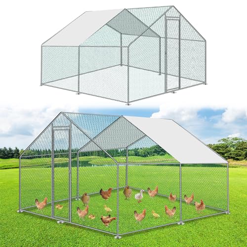 Ollewiellan 3x3x2m Hühnerstall Freilaufgehege Metall Freigehege, Hühnerkäfig Kleintierstall Voliere mit Dachplane, Heimtiergehege für Hühner Geflügel Kleintiere von Ollewiellan