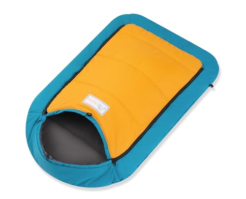 OllyDog Meeker Schlafsack, wasserabweisend, warm, verstaubar, Haustierbett-Matte, Aufbewahrungstasche für Innen- und Außenbereich, Reisen, Camping, Wandern, Rucksackreisen (Blau/Mango) von OllyDog