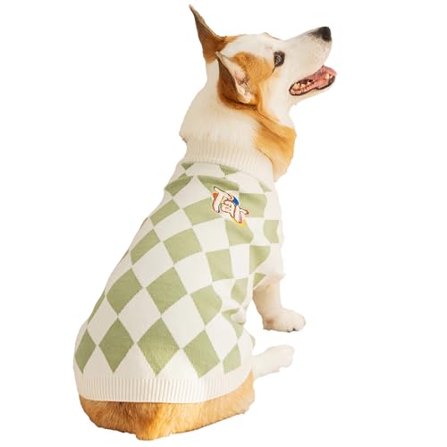 Olsa Argyle-Hundepullover, gemütliche Winterkleidung für kleine, mittelgroße und große Hunde, weicher Haustiermantel und Schlafanzug für Welpen, Jungen und Mädchen, warme Pullover für Hunde, Grün, von Olsa