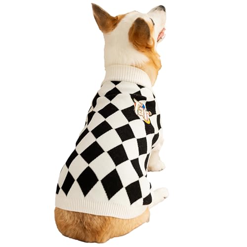 Olsa Argyle-Hundepullover, gemütliche Winterkleidung für kleine, mittelgroße und große Hunde, weicher Haustiermantel und Schlafanzug für Welpen, Jungen und Mädchen, warme Pullover für Hunde (Schwarz, von Olsa