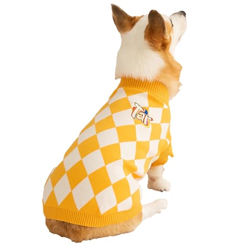 Olsa Argyle-Hundepullover, gemütliche Winterkleidung für kleine, mittelgroße und große Hunde, weicher Haustiermantel und Schlafanzug für Welpen, Jungen und Mädchen, warme Pullover für Hunde (Gelb, XL) von Olsa