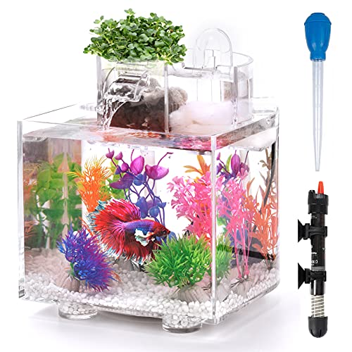 Oltraman Betta Aquarium, 5,5 l Aquarium, Upgrade-Hydrokultur-Anbausystem, Beta-Fischtank, selbstreinigend, mit Heizung und Filter, aquaponische Fischschalen-Dekorationen für Wasserpflanzen, Garten von Oltraman