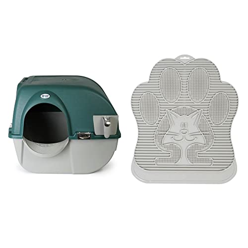 Omega Paw Roll'n Clean Geschlossene Katzentoilette ohne Schaufel, selbstreinigend, Grün & Omega Paw Pfotenreinigung, Katzentoilette, Matte für Katzen, Grau von Omega Paw