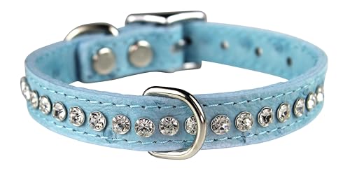 OminPet Signature Hundehalsband aus Leder mit Kristallen, Straußenmaserung, 25,4 cm, Babyblau von OmniPet