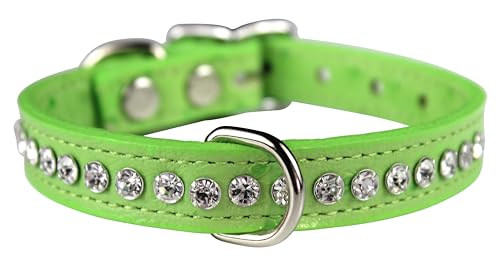 OminPet Signature Hundehalsband aus Leder mit Kristallen, Straußenmaserung, 25,4 cm, Limettengrün von OmniPet