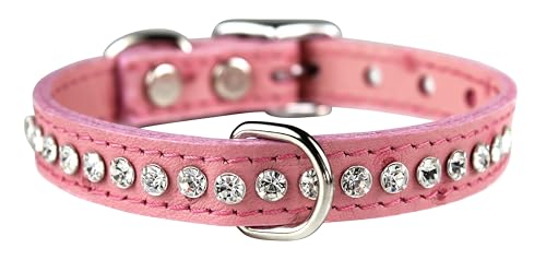 OminPet Signature Hundehalsband aus Leder mit Kristallen, Straußenmaserung, 25,4 cm, Rosa von OmniPet