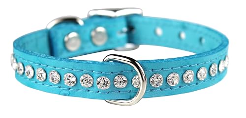 OminPet Signature Hundehalsband aus Leder mit Kristallen, Straußenmaserung, 25,4 cm, Türkis von OmniPet