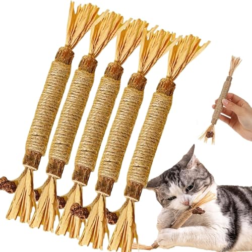 Silvervine Sticks für Katzen, natürliches Katzenkauspielzeug für aggressive Kauer und Kätzchenzahnen, haustierfreundlich, glatte Oberfläche, natürliche Silvervine Zahnstäbchen (5 Stück) von Omuotaut