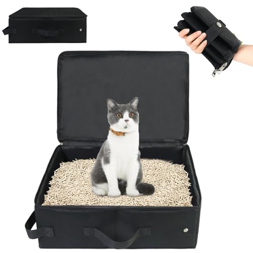 Reise Katzenklo Portable mit Deckel Katzentoilette Faltbar für Klein Kitten, Tragbare Katzenbox, Reise Katzentoilette für Auto - Langlebig und wasserdichte für Camping, Drinnen, Draußen, Schwarz von Omxyinma