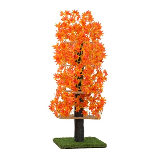 On2 Pets Kratzbaum mit Blättern Made in USA, XL Katzenhaus & Katzen-Aktivitätsbaum Bundle mit Orange Blaze Blättern, mehrstufige Katzenhütte für Indoor-Katzen (Orange Blaze, Large Square) von On2 Pets