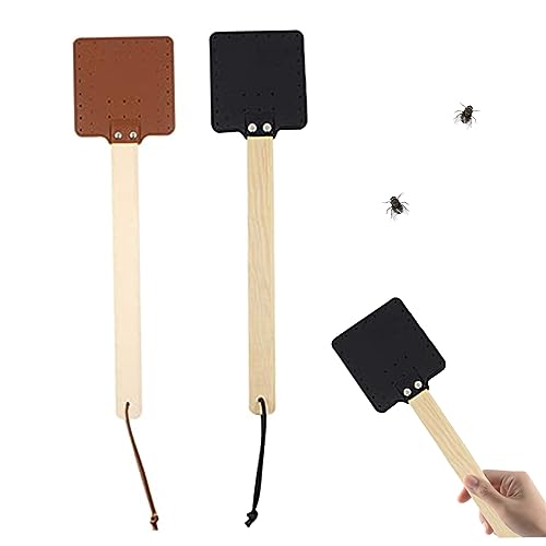 OnIUeZky Fly Swatter Hand 2pcs Pu Fly Swat mit Holz Hand einfache rustikale Fliege Squatter Manual Fly Bat Moskito Control 17.40x5.12x4,53 Zoll von OnIUeZky