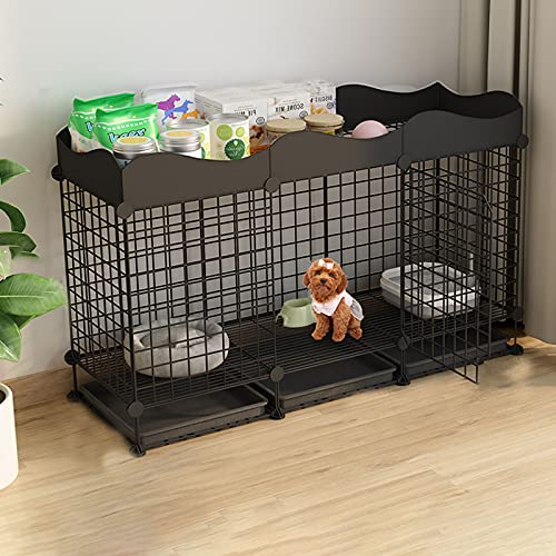 Hundebox - Haustier-Laufstall - Indoor/Outdoor DIY Metall Haustierzaun, Haustier schwarzer Metall-Klappkäfig mit 1 Türen und kaufester Kunststoffbasis (Farbe: Schwarz, Größe: 111 x 39 x 69 cm) von OnSaya