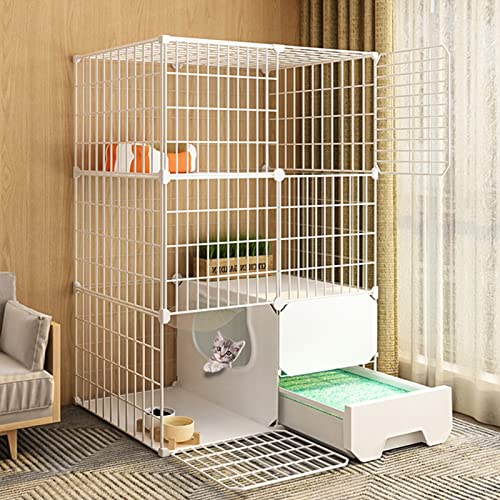 Katzenkäfig für Katzen, Diy Pets Playpen, Käfig für das Training auf dem Hof, mit Tür und geschlossenem Katzenklo, leicht zu reinigen und Gerüche für kleine Haustiere zu entfernen von OnSaya