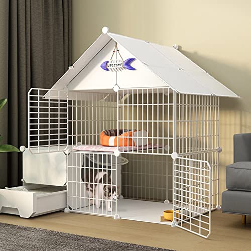 Katzenkisten für Wohnungskatzen, DIY-Katzenkäfig mit Tür und geschlossener Katzentoilette, Haustier-Laufstall Katzengehege Indoor Faltbarer Zaun Hofbarriere für kleine Haustiere (Farbe: Set B, Größe: von OnSaya