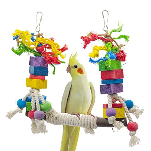 Vogelspielzeug, Papageienspielzeug, Vogelspielzeug für Käfig Vogelschaukel Spielzeug Vogelstange mit buntem Kauspielzeug, geeignet für Lovebirds, Finken, Sittiche, Wellensittiche (Farbe: C2) von OnSaya