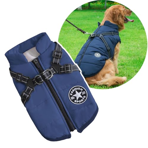 2-in-1 große Hundejacke mit Geschirr, Outdoor-Hunde-Sportweste, Geschirr, Outdoor, warmer Haustier-Wintermantel, Geschirr für große Hunde von Oncpcare