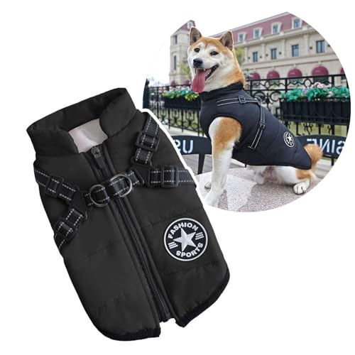 2-in-1 große Hundejacke mit Geschirr, Outdoor-Hunde-Sportweste, Geschirr, Outdoor, warmer Haustier-Wintermantel, Geschirr für große Hunde von Oncpcare